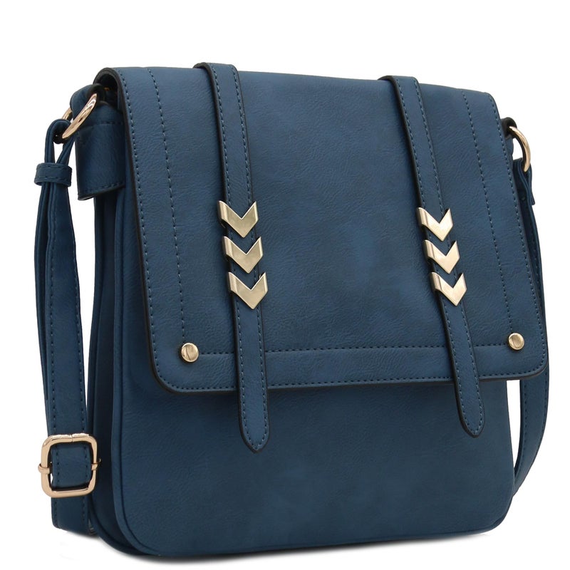 ALYSSA Double Compartment Large Flapover Crossbody Bag (Navy Blue) - Image 2